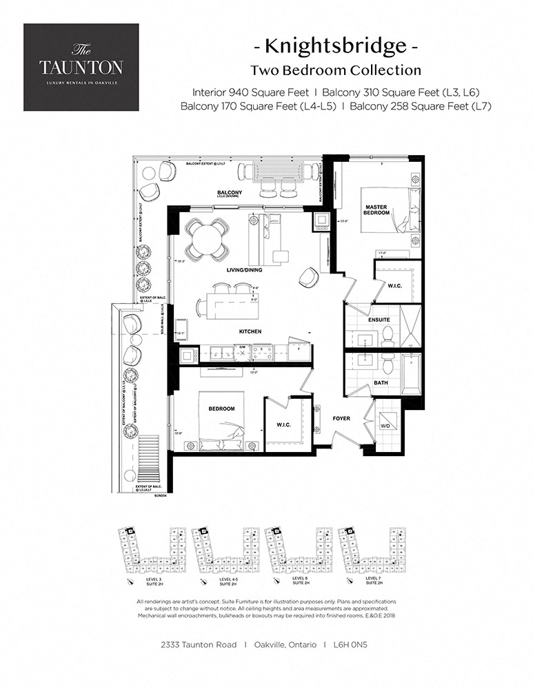 Floor plan for 2 beds, 2 baths, 940 sqft