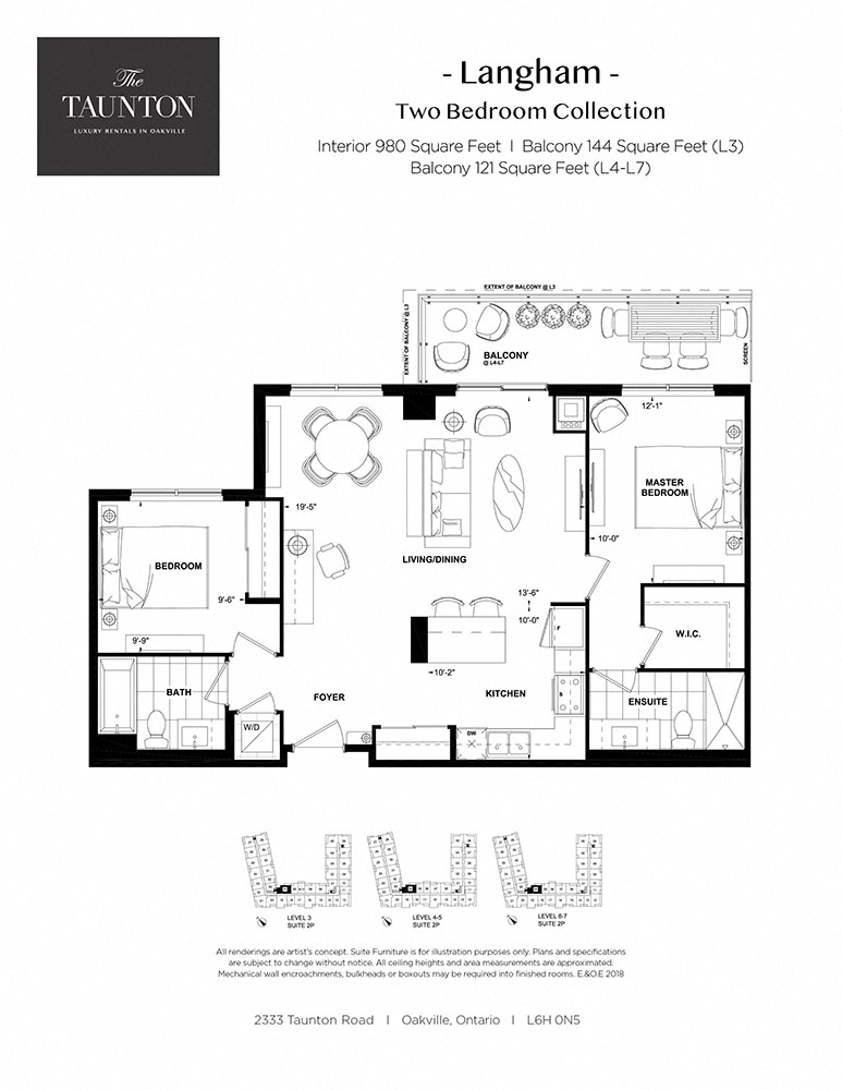 Floor plan for 2 beds, 2 baths, 980 sqft