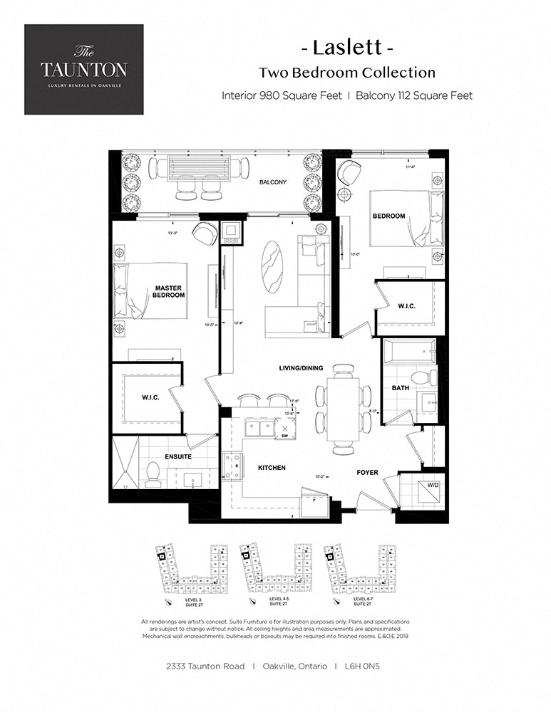 Floor plan for 2 beds, 2 baths, 980 sqft