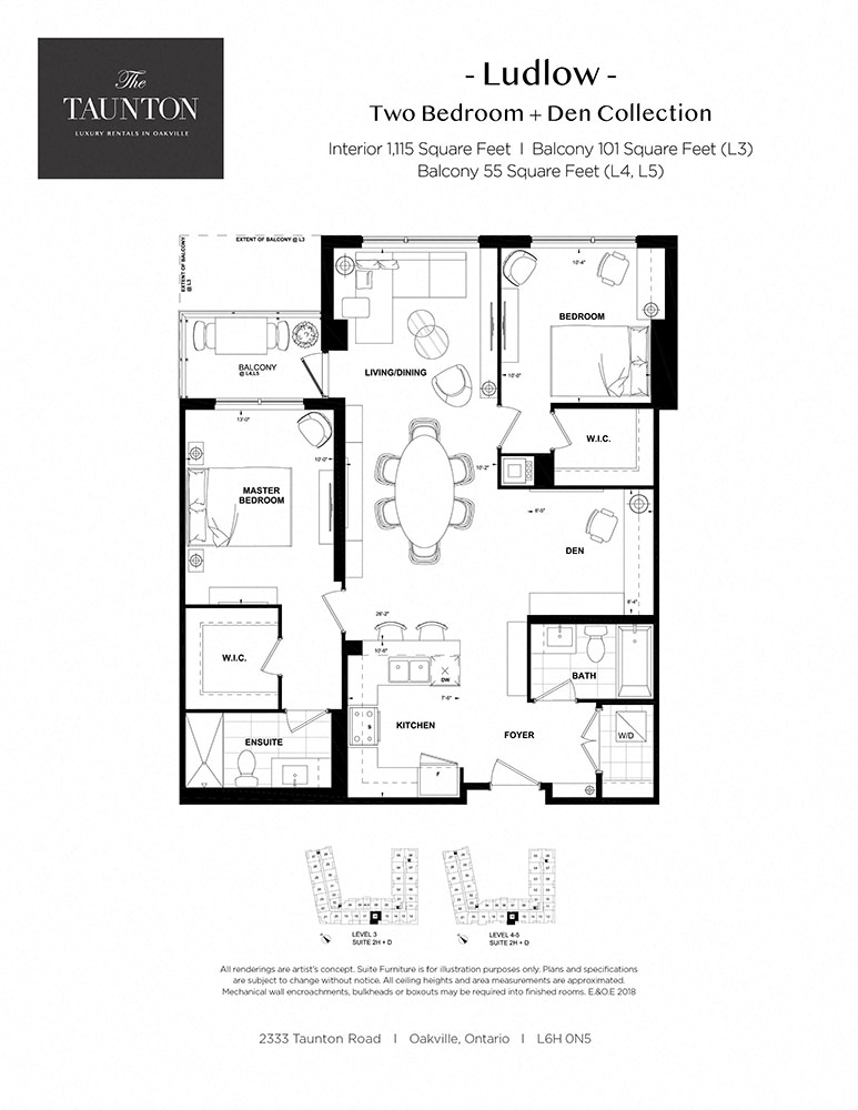 Floor plan for 2 beds, 2 baths, 1115 sqft