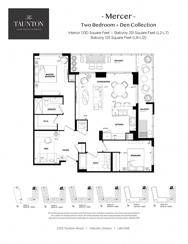 Floor plan for 2 beds, 2 baths, 1130 sqft