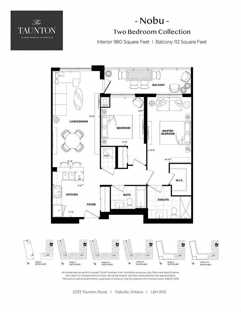 Floor plan for 2 beds, 2 baths, 980 sqft
