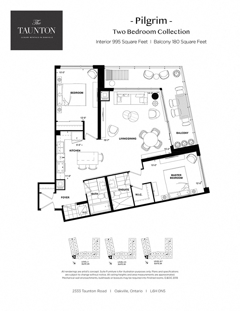 Floor plan for 2 beds, 2 baths, 995 sqft