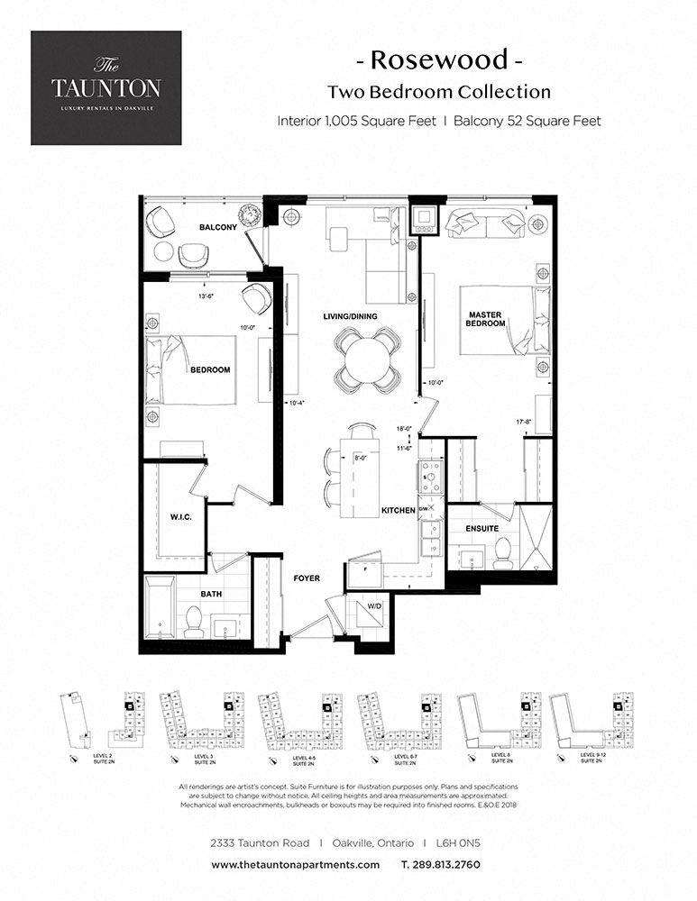 Floor plan for 2 beds, 2 baths, 1005 sqft