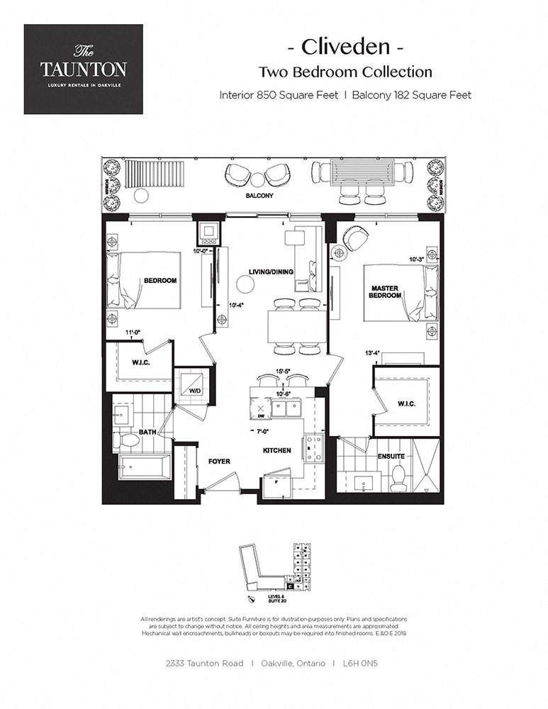 Floor plan for 2 beds, 2 baths, 850 sqft