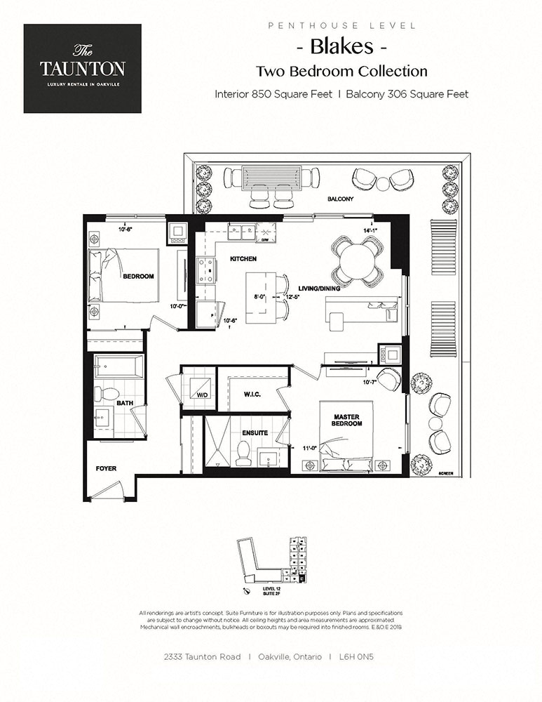 Floor plan for 2 beds, 2 baths, 850 sqft