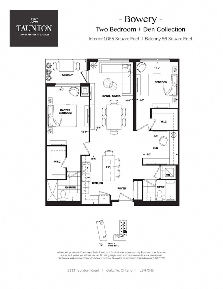 Floor plan for 2 beds, 2 baths, 1065 sqft