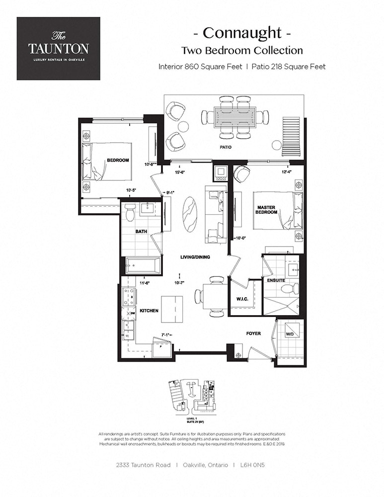 Floor plan for 2 beds, 2 baths, 860 sqft