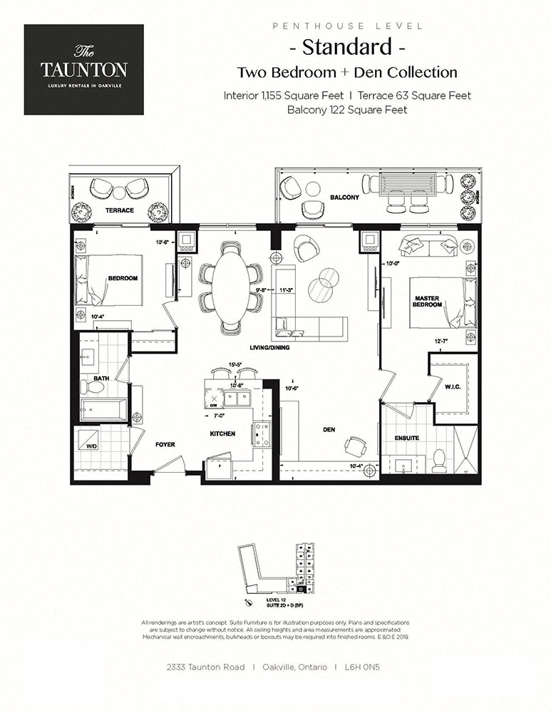 Floor plan for 2 beds, 2 baths, 1155 sqft