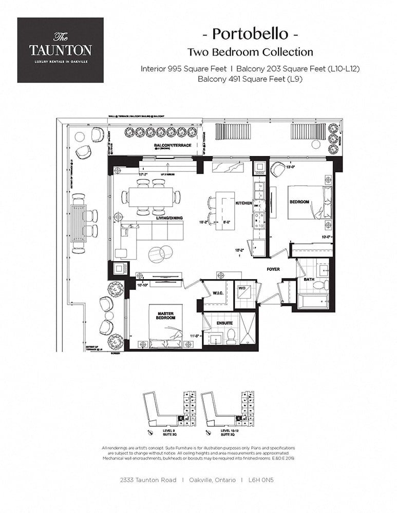 Floor plan for 2 beds, 2 baths, 995 sqft