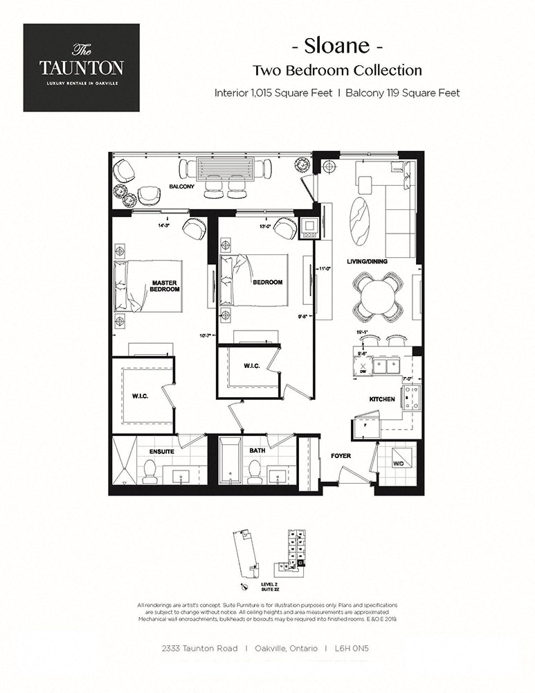 Floor plan for 2 beds, 2 baths, 1015 sqft
