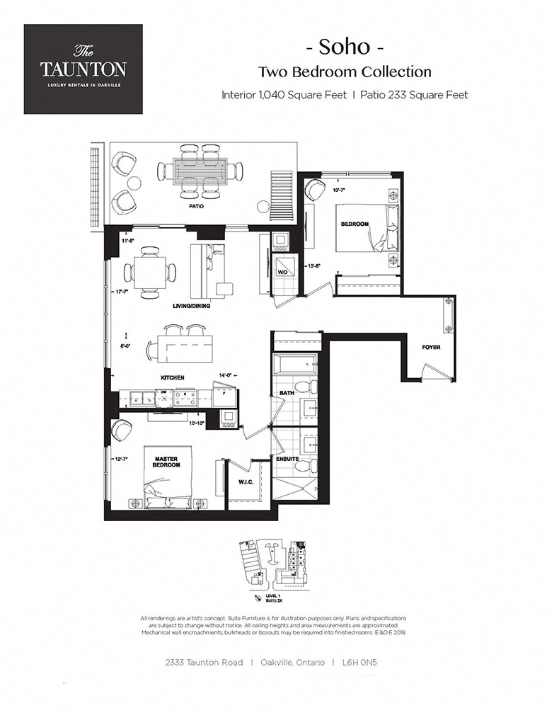 Floor plan for 2 beds, 2 baths, 1040 sqft
