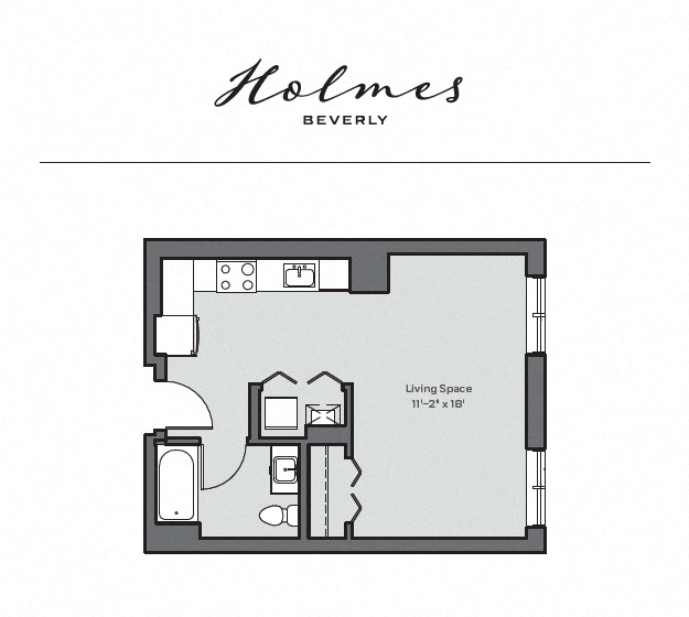 Floor plan for studio, 1 bath, 507 sqft