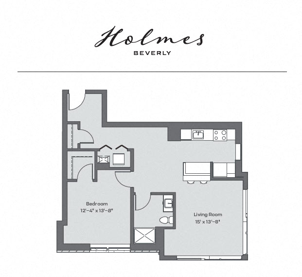 Floor plan for 1 bed, 1 bath, 802 sqft