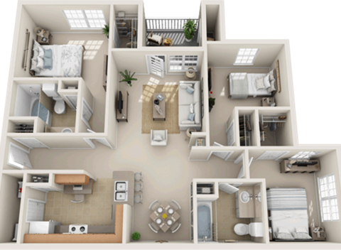 Floor plan for 3 beds, 2 baths, 1120 sqft