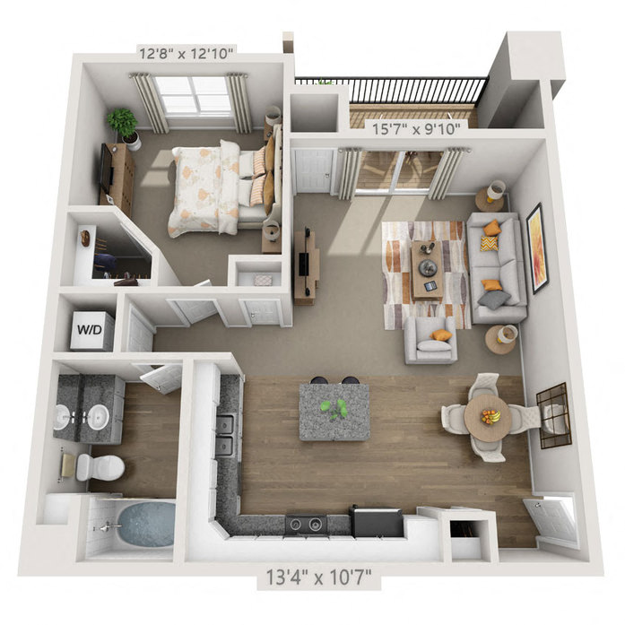 Floor plan for 1 bed, 1 bath, 794 sqft