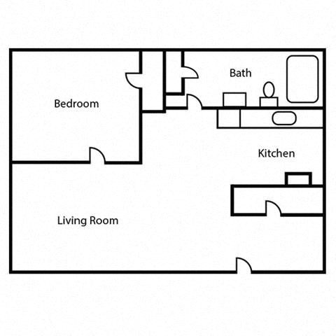 Floor plan for 1 bed, 1 bath, 580 sqft