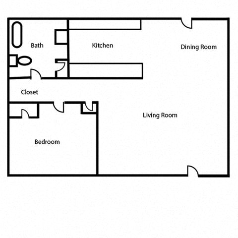 Floor plan for 1 bed, 1 bath, 672 sqft