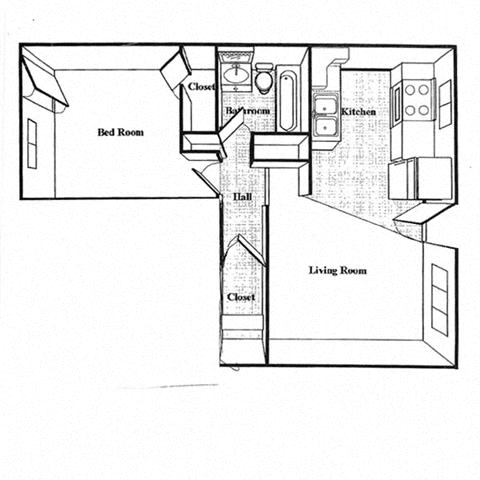 Floor plan for 1 bed, 1 bath, 550 sqft