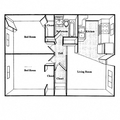 Floor plan for 2 beds, 1 bath, 825 sqft