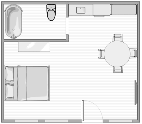 Floor plan for studio, 1 bath, 310 sqft