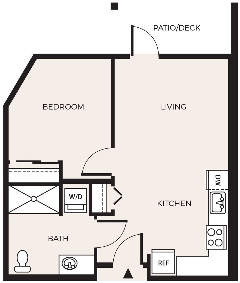 Floor plan for 1 bed, 1 bath, 541 sqft