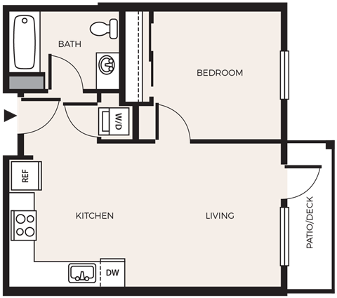 Floor plan for 1 bed, 1 bath, 556 sqft
