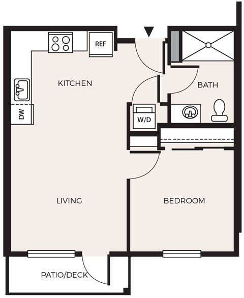 Floor plan for 1 bed, 1 bath, 549 sqft