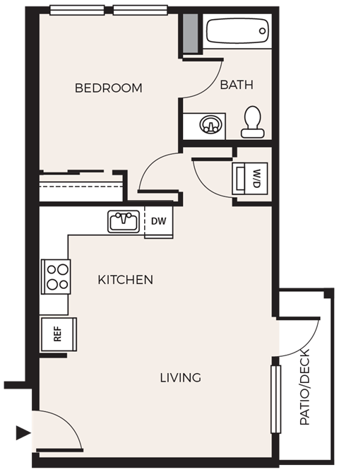 Floor plan for 1 bed, 1 bath, 583 sqft