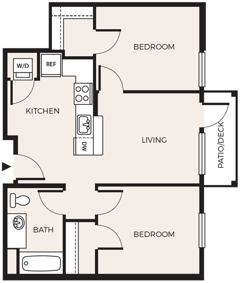 Floor plan for 2 beds, 1 bath, 719 sqft