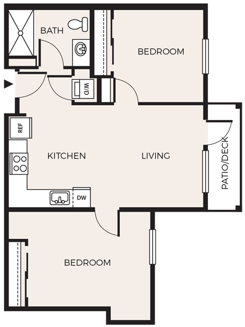 Floor plan for 2 beds, 1 bath, 757 sqft