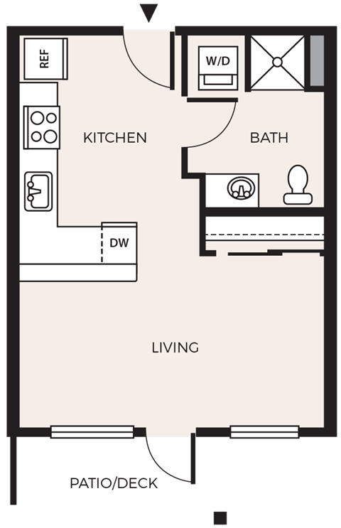 Floor plan for studio, 1 bath, 428 sqft