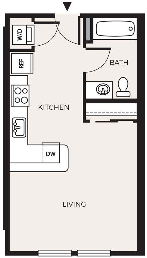 Floor plan for studio, 1 bath, 449 sqft