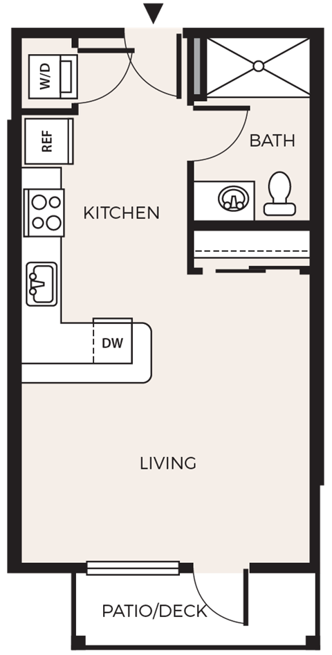 Floor plan for studio, 1 bath, 436 sqft