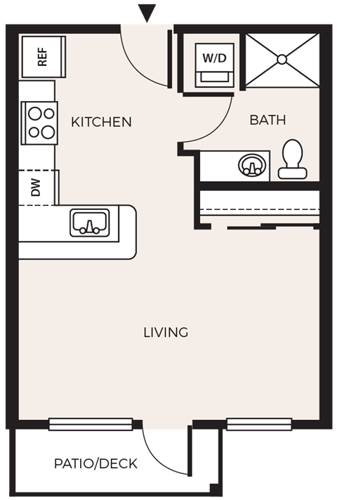 Floor plan for studio, 1 bath, 428 sqft