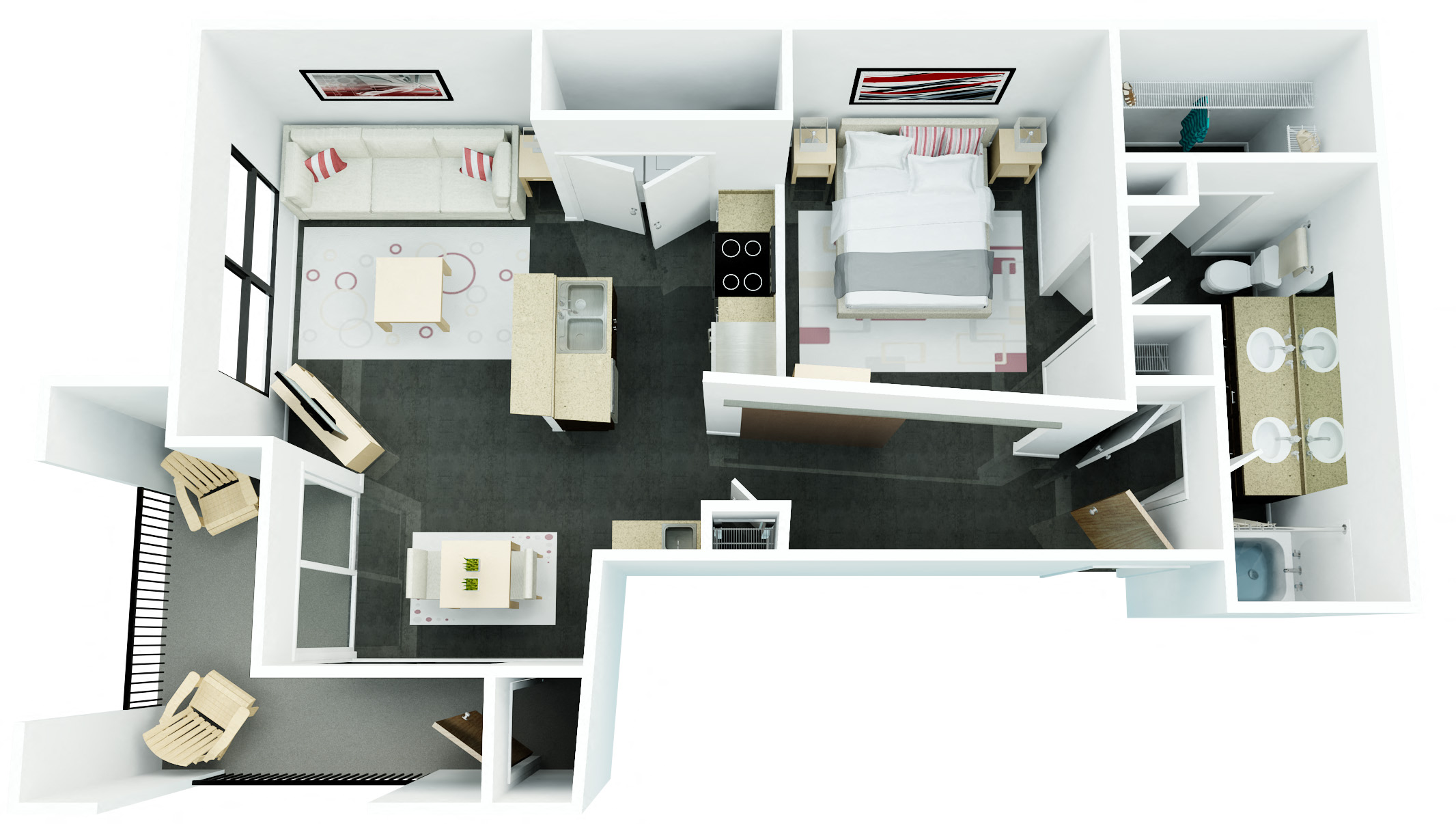Floor plan for 1 bed, 1 bath, 824 sqft