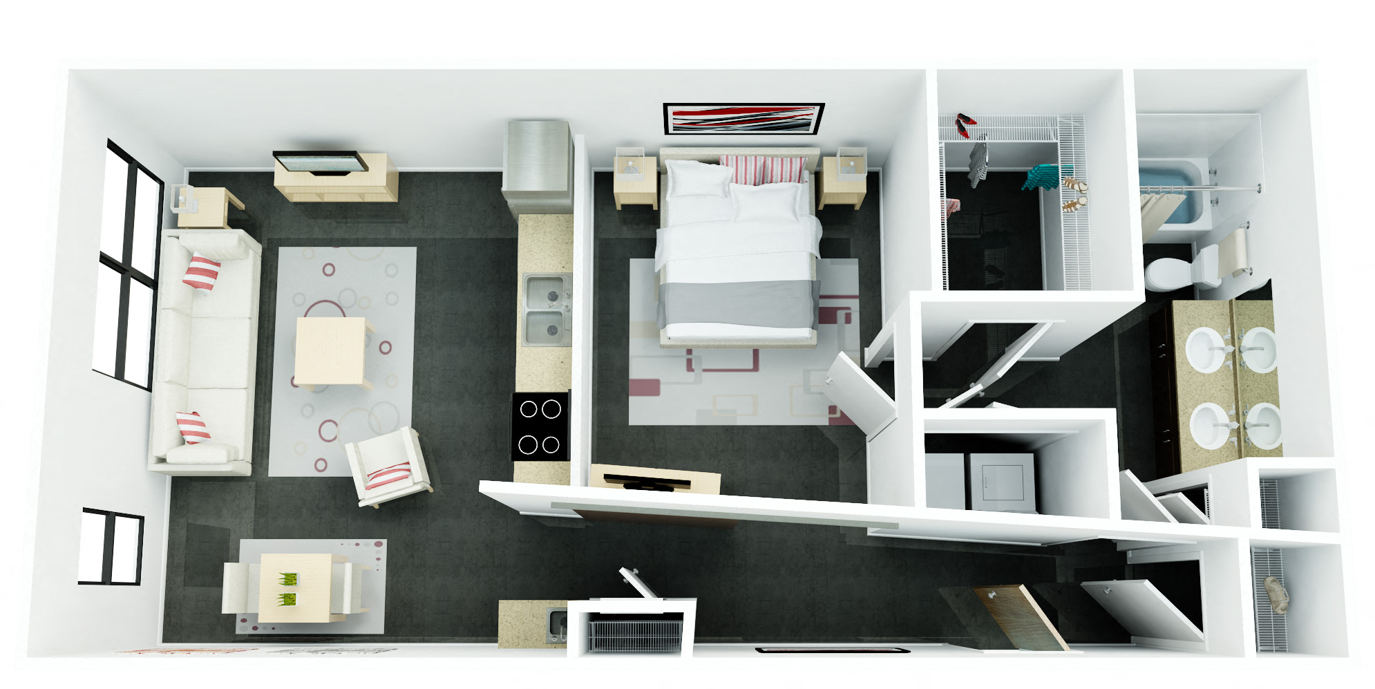 Floor plan for 1 bed, 1 bath, 793 sqft