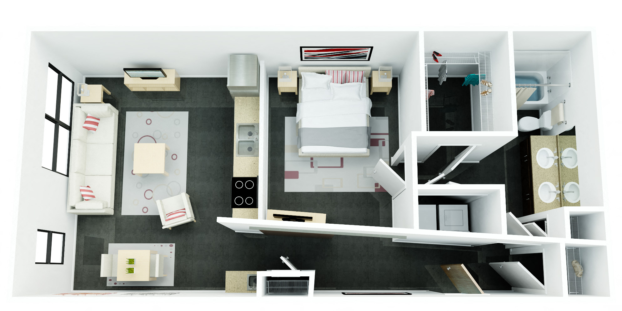 Floor plan for 1 bed, 1 bath, 783 sqft