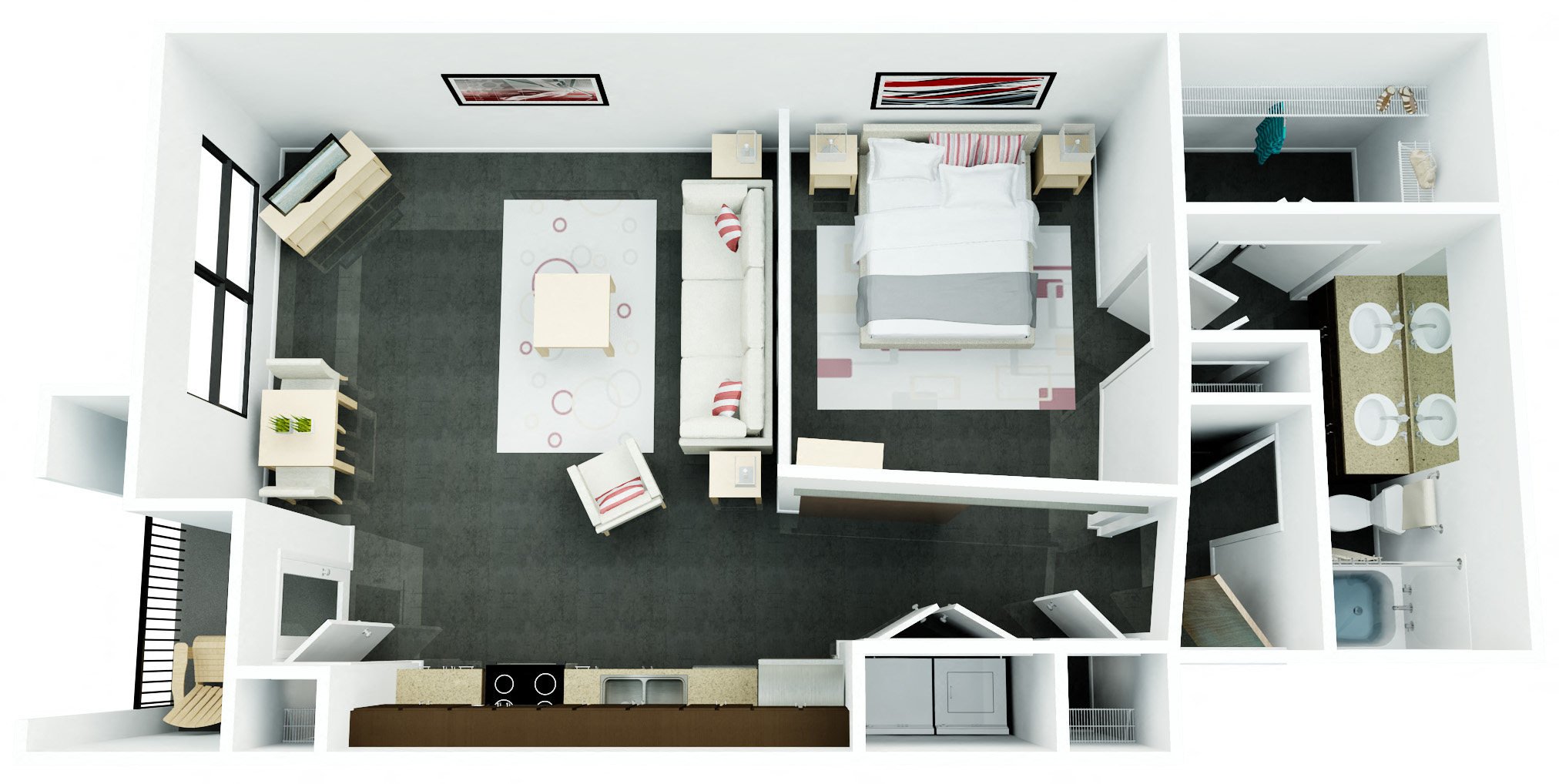 Floor plan for 1 bed, 1 bath, 840 sqft