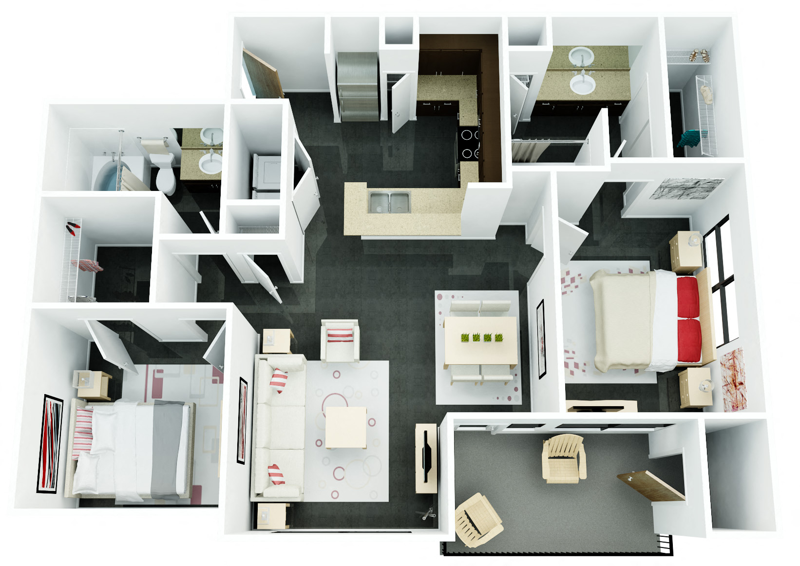Floor plan for 2 beds, 2 baths, 1094 sqft