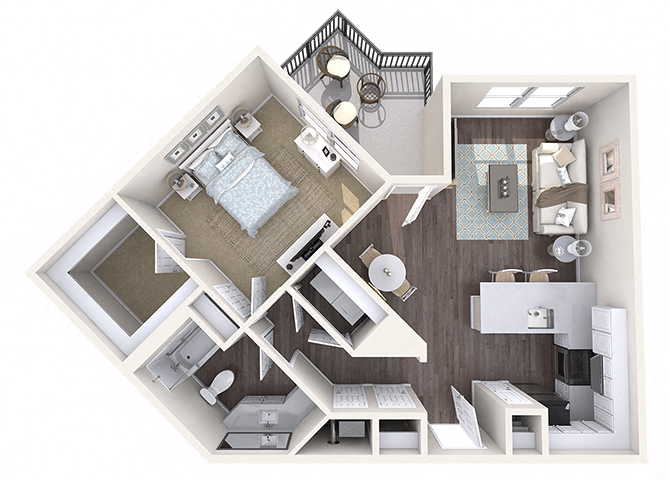 Floor plan for 1 bed, 1 bath, 950 sqft