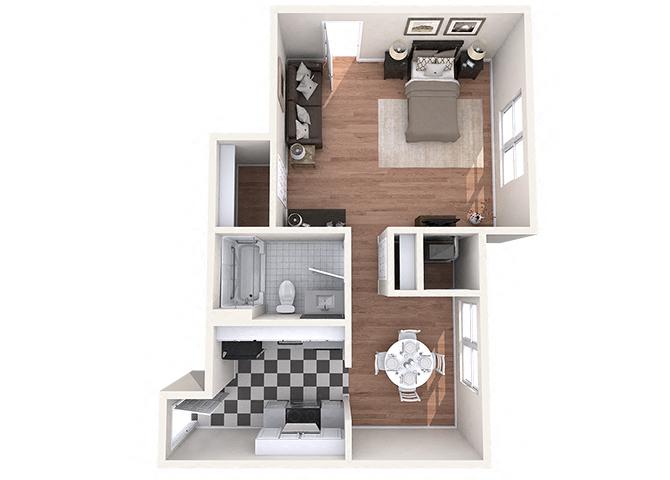 Floor plan for studio, 1 bath, 500 sqft