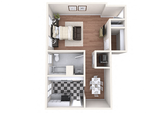 Floor plan for studio, 1 bath, 500 sqft