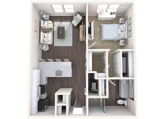 Floor plan for 1 bed, 1 bath, 700 sqft