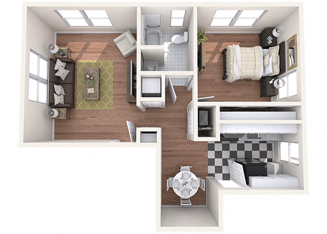 Floor plan for 1 bed, 1 bath, 710 sqft