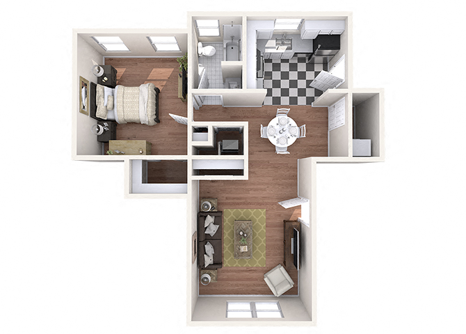 Floor plan for 1 bed, 1 bath, 780 sqft