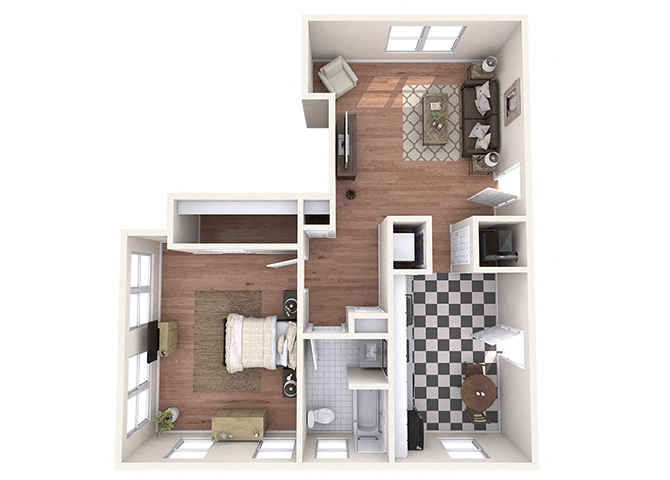 Floor plan for 1 bed, 1 bath, 800 sqft