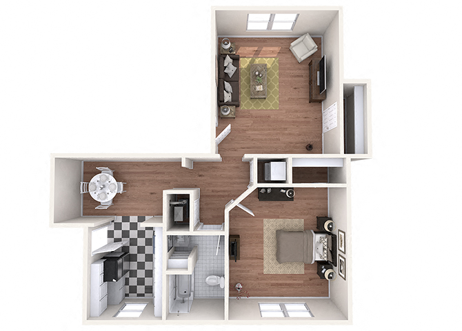 Floor plan for 1 bed, 1 bath, 810 sqft