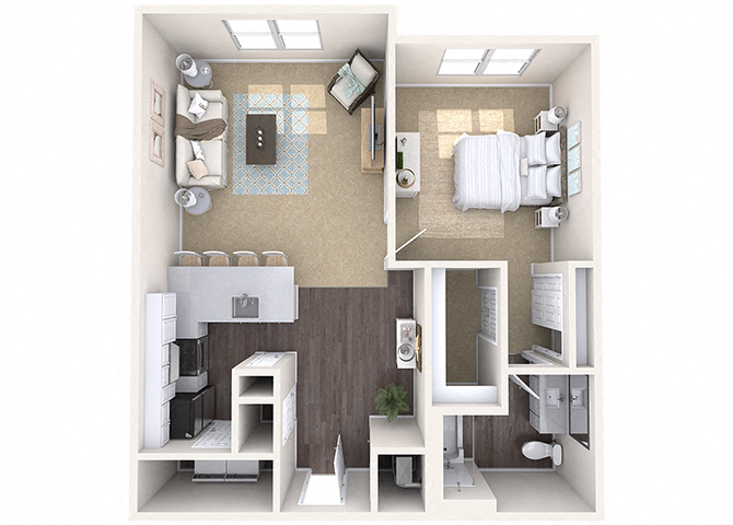 Floor plan for 1 bed, 1 bath, 820 sqft