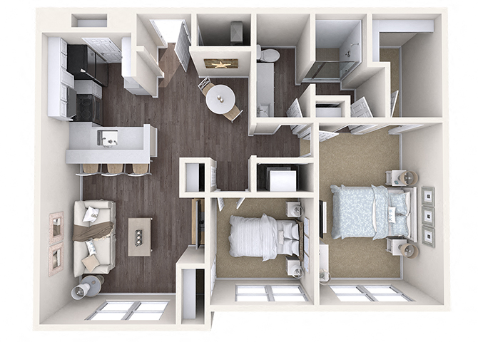 Floor plan for 2 beds, 1 bath, 1100 sqft